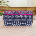 Block print cotton wallet, 'Fuchsia Wave' - Handcrafted Block Print Cotton Wallet from Thailand