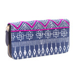 Block print cotton wallet, 'Fuchsia Wave' - Handcrafted Block Print Cotton Wallet from Thailand