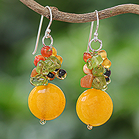 Multi-gemstone beaded dangle earrings, 'Sunshine Bright' - Beaded Dangle Earrings from Thailand