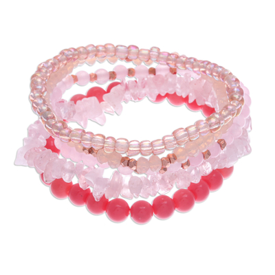 Set of 5 Pink Beaded Stretch Bracelets from Thailand