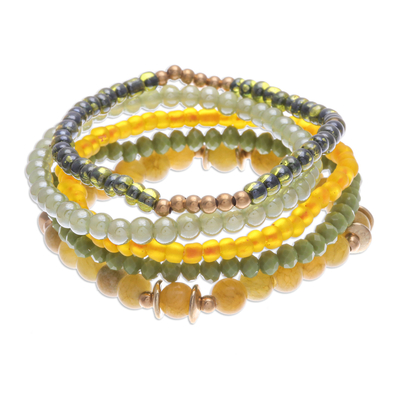 Set of 5 Yellow Beaded Stretch Bracelets from Thailand