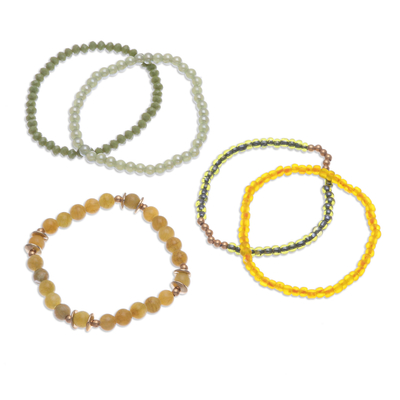 Quartz beaded stretch bracelets, 'Fancy Dream in Yellow' (set of 5) - Set of 5 Yellow Beaded Stretch Bracelets from Thailand