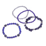 Multi-gemstone beaded stretch bracelets, 'Fancy Dream in Blue' (set of 4) - Set of 4 Blue Beaded Stretch Bracelets from Thailand