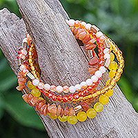 Multi-gemstone beaded stretch bracelets, 'Fancy Dream in Orange' (set of 5) - Set of 5 Orange Beaded Stretch Bracelets from Thailand