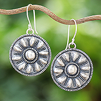 Silver dangle earrings, 'Classic Wheel' - Hill Tribe 950 Silver Earrings
