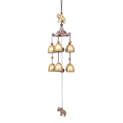 aluminium and brass wind chime, 'Sage Elephant' - Elephant Themed Wind Chime Made in Thailand
