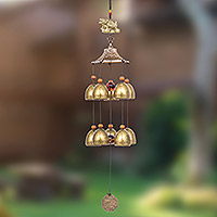 Aluminum and brass wind chime, 'Harmony Bells' - Dragon Turtle Themed Wind Chime Made from Aluminum and Brass