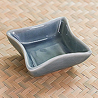 Celadon ceramic pinch bowl, 'Thai Kitchen in Blue' - Small Blue Square Ceramic Bowl