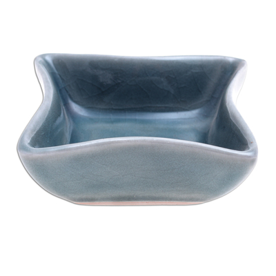 Celadon ceramic pinch bowl, 'Thai Kitchen in Blue' - Small Blue Square Ceramic Bowl