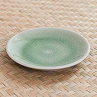 Small celadon ceramic plate, 'Just a Taste in Green' - Small Ceramic Plate from Thailand