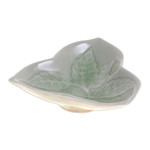 Ceramic candy dish, 'Triangle Leaf' - Handcrafted Celadon Candy Dish