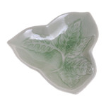 Ceramic candy dish, 'Triangle Leaf' - Handcrafted Celadon Candy Dish