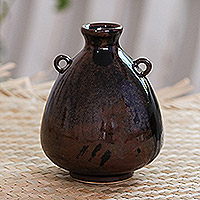Jarrón de cogollos de cerámica, 'Chiang Mai Rustic' - Jarrón de cogollos de cerámica hecho a mano de Tailandia