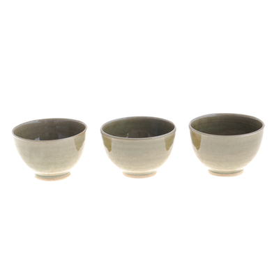 Keramik-Zubereitungsschüsseln, (3er-Set) - Grüne Keramikschalen mit kleinem Fuß (3er-Set)