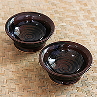 Ceramic pinch bowls, 'Mise en Place' (pair) - Small Ceramic Bowls from Thailand (Pair)