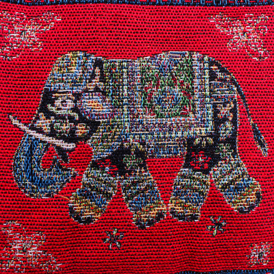 Cotton-blend sling, 'Mae Rim Elephant in Red' - Small Elephant Motif Sling