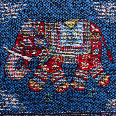 Cotton-blend sling, 'Mae Rim Elephant in Blue' - Artisan Crafted Cotton-Blend Sling