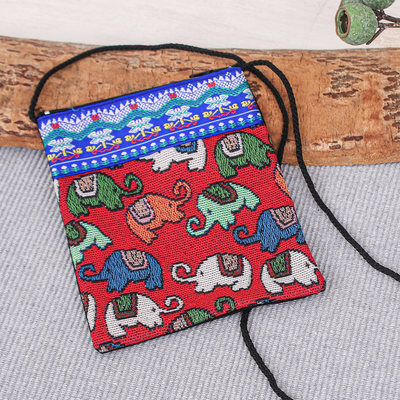 Cotton-blend sling, 'Many Elephants in Blue' - Thai Handcrafted Cotton-Blend Sling