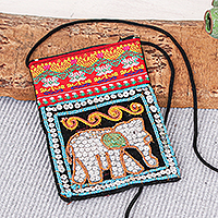 Hand-embroidered sling bag, 'Elephant Dazzle' - Small Thai-Style Sling