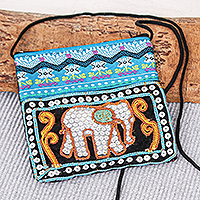 Embellished sling bag, 'Elephant Chic' - Small Handcrafted Sling from Thailand
