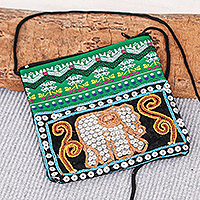 Embellished cotton-blend sling, 'Elephant Shimmer' - Artisan Crafted Multicolored Sling