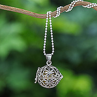 Sterling silver locket necklace, 'Chiming Butterflies' - Sterling Silver Locket Necklace with Butterfly Motif
