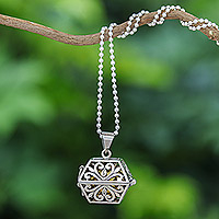 Collar de medallón de plata esterlina - Collar de medallón de plata esterlina con campana de latón que suena