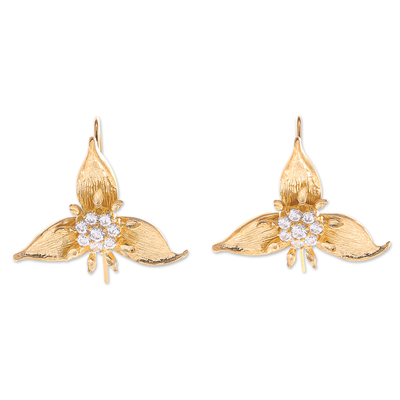 Gold-plated cubic zirconia drop earrings, 'Auspicious Sign' - Hand Made Gold-Plated Cubic Zirconia Drop Earrings