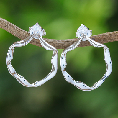 Cubic zirconia drop earrings, 'Outside the Circle' - Hand Made Thai Cubic Zirconia Drop Earrings