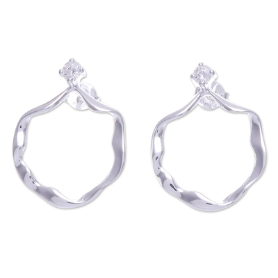 Cubic zirconia drop earrings, 'Outside the Circle' - Hand Made Thai Cubic Zirconia Drop Earrings