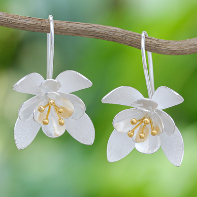 Gold-accented drop earrings, 'Flower Show' - Artisan Crafted Gold-Accented Drop Earrings