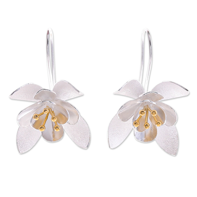 Gold-accented drop earrings, 'Flower Show' - Artisan Crafted Gold-Accented Drop Earrings