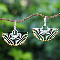 Gold-accented dangle earrings, 'Palace Fan' - Hand Crafted Gold-Accented Dangle Earrings