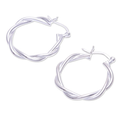 Sterling silver hoop earrings, 'Dancing Silver' - Handcrafted Thai Sterling Silver Hoop Earrings