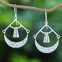 Sterling silver dangle earrings, 'Swinging Party' - Sterling Silver Dangle Earrings with Hammered Finish