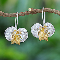Gold-accented drop earrings, 'Golden Orchid' - Thai Gold-Accented Floral Drop Earrings