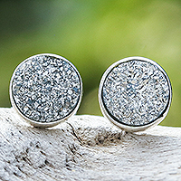 Druzy quartz stud earrings, 'Silver Depth' - Druzy Quartz Stud Earrings Crafted from Sterling Silver