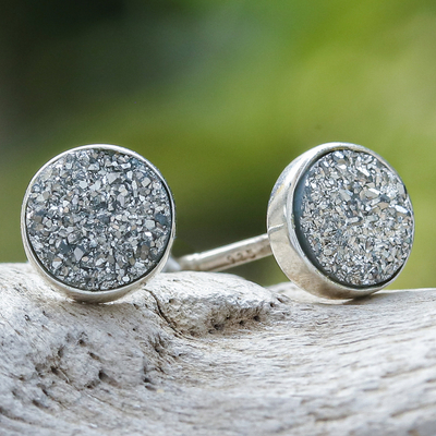 Druzy quartz stud earrings, 'Silver Depth' - Druzy Quartz Stud Earrings Crafted from Sterling Silver