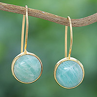 Gold-plated amazonite drop earrings, 'Golden Luck' - 18k Gold-Plated Drop Earrings with Natural Amazonite Stones