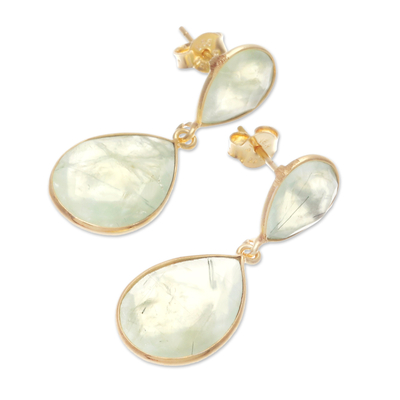 Gold-plated prehnite dangle earrings, 'Golden Drop Dreams' - 18k Gold-Plated Dangle Earrings with Natural Prehnite Stones