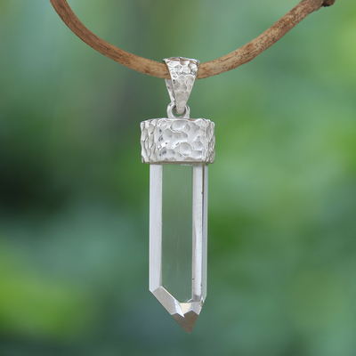 Quartz pendant, 'Crystal Amour' - Unisex Natural Quartz Pendant Handmade with Sterling Silver