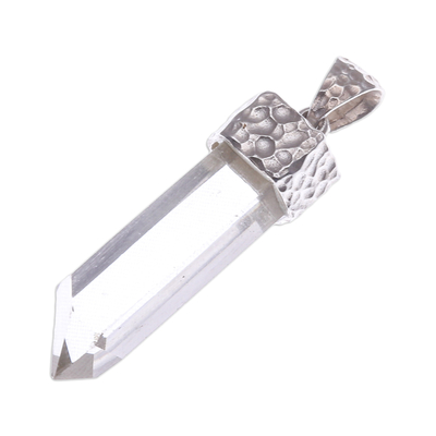 Quartz pendant, 'Crystal Amour' - Unisex Natural Quartz Pendant Handmade with Sterling Silver
