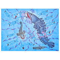 'Big Fish Eat Little Fish II' (2017) - Pintura acrílica original con temática de peces.
