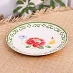 Ceramic dinner plate, 'Poppy Garden in Green' - Handcrafted Ceramic Plate from Thailand