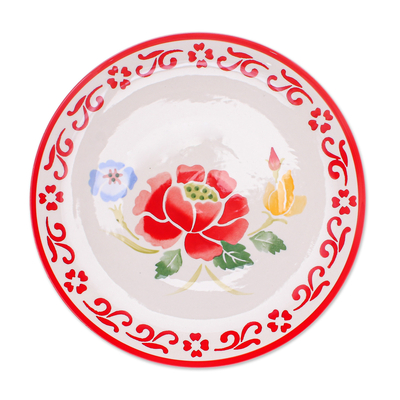 Plato llano de cerámica - Plato de cerámica floral apto para alimentos.