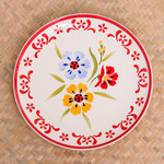 Ceramic luncheon plate, 'Primrose Path in Red' - Handcrafted Ceramic Luncheon Plate