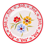 Ceramic luncheon plate, 'Primrose Path in Red' - Handcrafted Ceramic Luncheon Plate