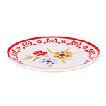 Ceramic luncheon plate, 'Primrose Path in Red' - Handcrafted Ceramic Luncheon Plate