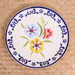 Ceramic luncheon plate, 'Primrose Path in Blue' - Artisan Crafted Floral Ceramic Plate