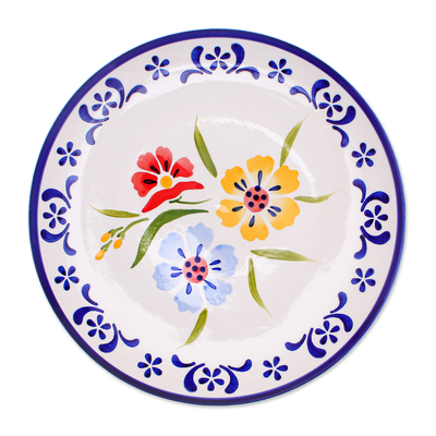 Plato de almuerzo de cerámica - Plato de cerámica floral artesanal